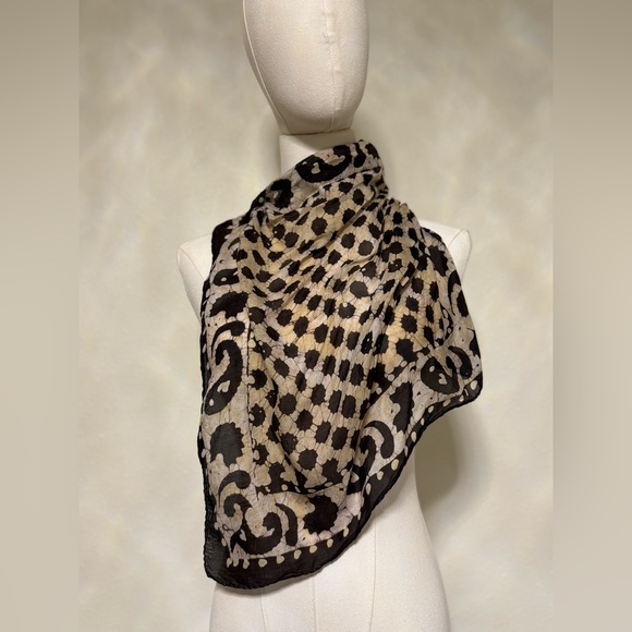 Accessories - 100% Silk Abstract Print Square Scarf | Brown & Cream